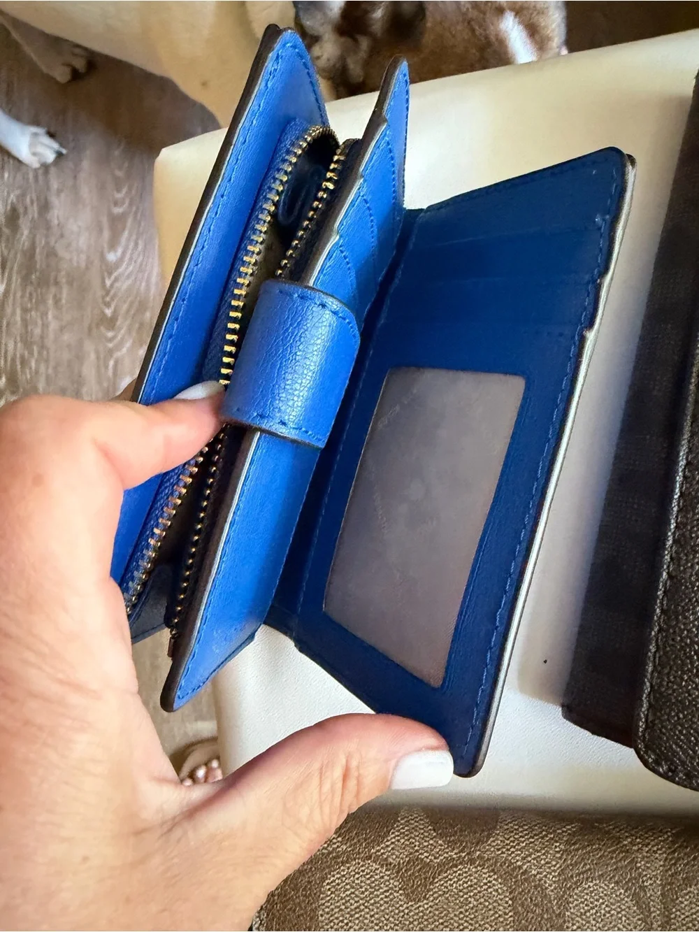 Michael Kors Vibrant Blue Leather Phone Wallet with Gold Logo